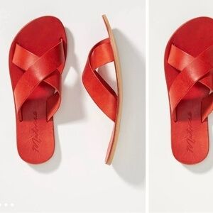 Matisse Anthropologie Size 7 Red Cuba Slide Sandals Leather